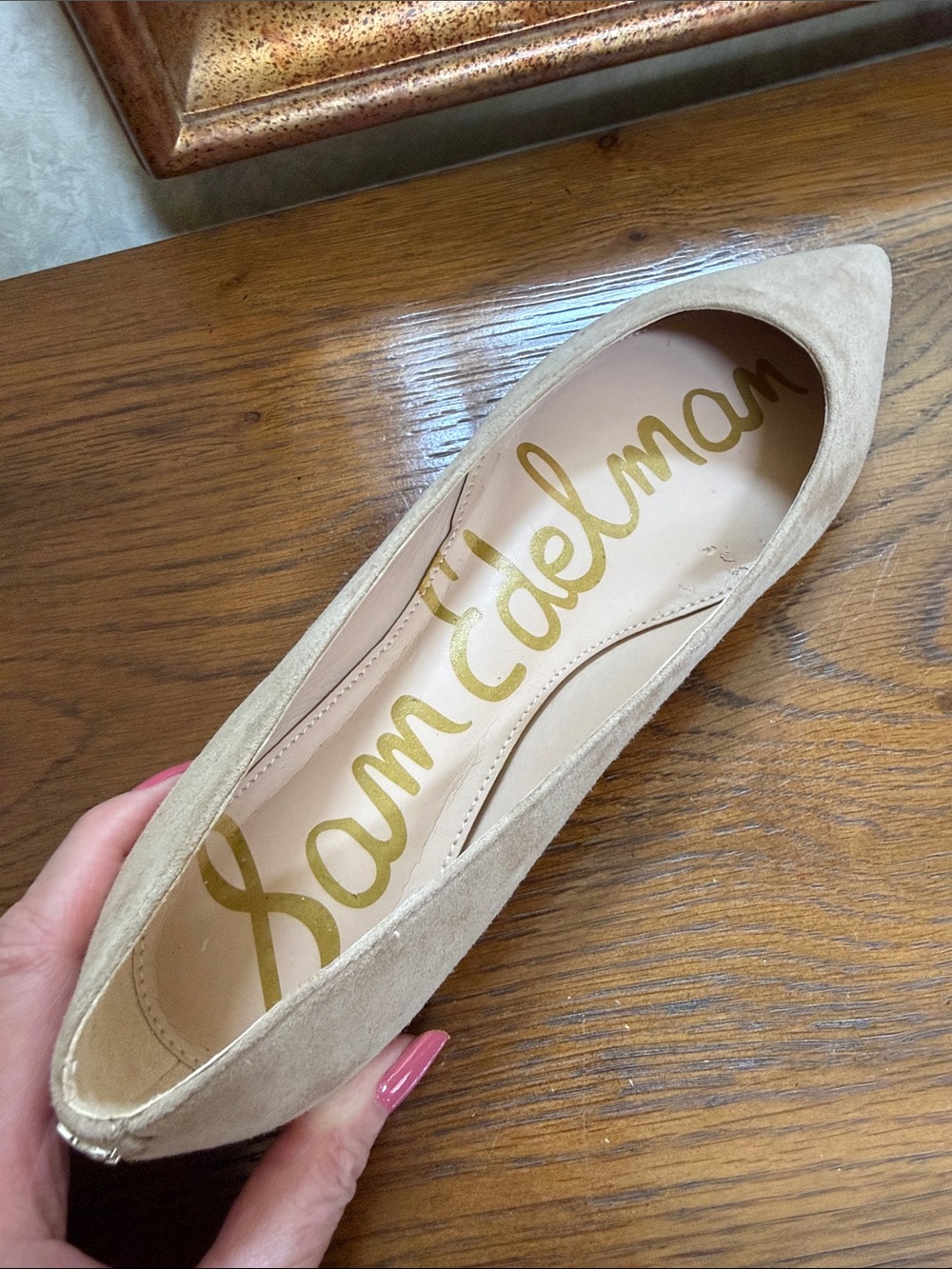 New without paper tag. Sam Edelman Sally Oatmeal Suede Pointed Toe Flats. 8 1/2. - Picture 7 of 11